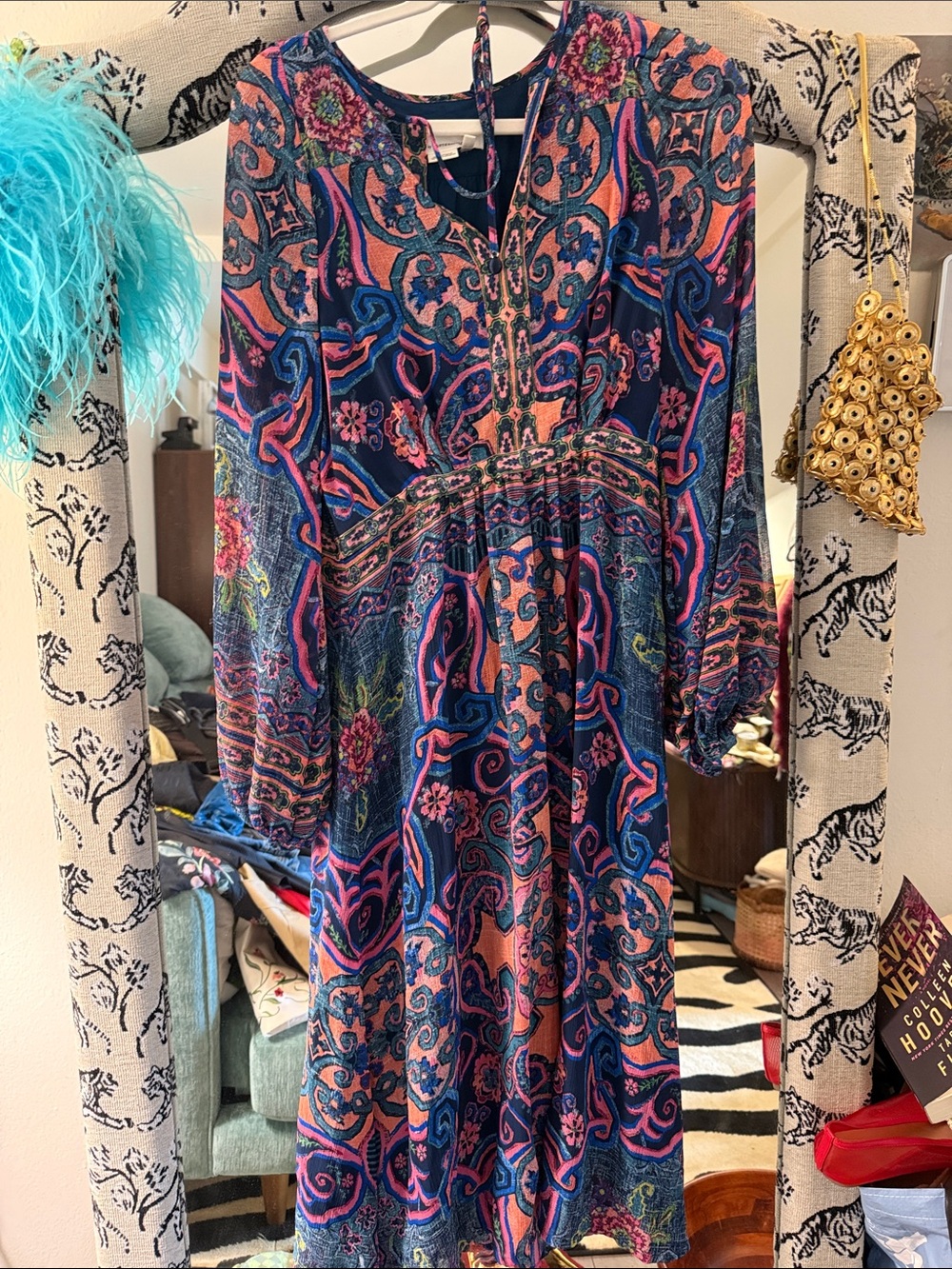 Anthropologie Paisley Maxi Dress in Navy, Pink & Blue
